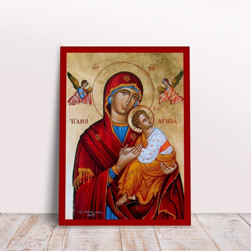 Panagia Theotokos Amolyntos with Jesus Greek byzantine orthodox icon handmade