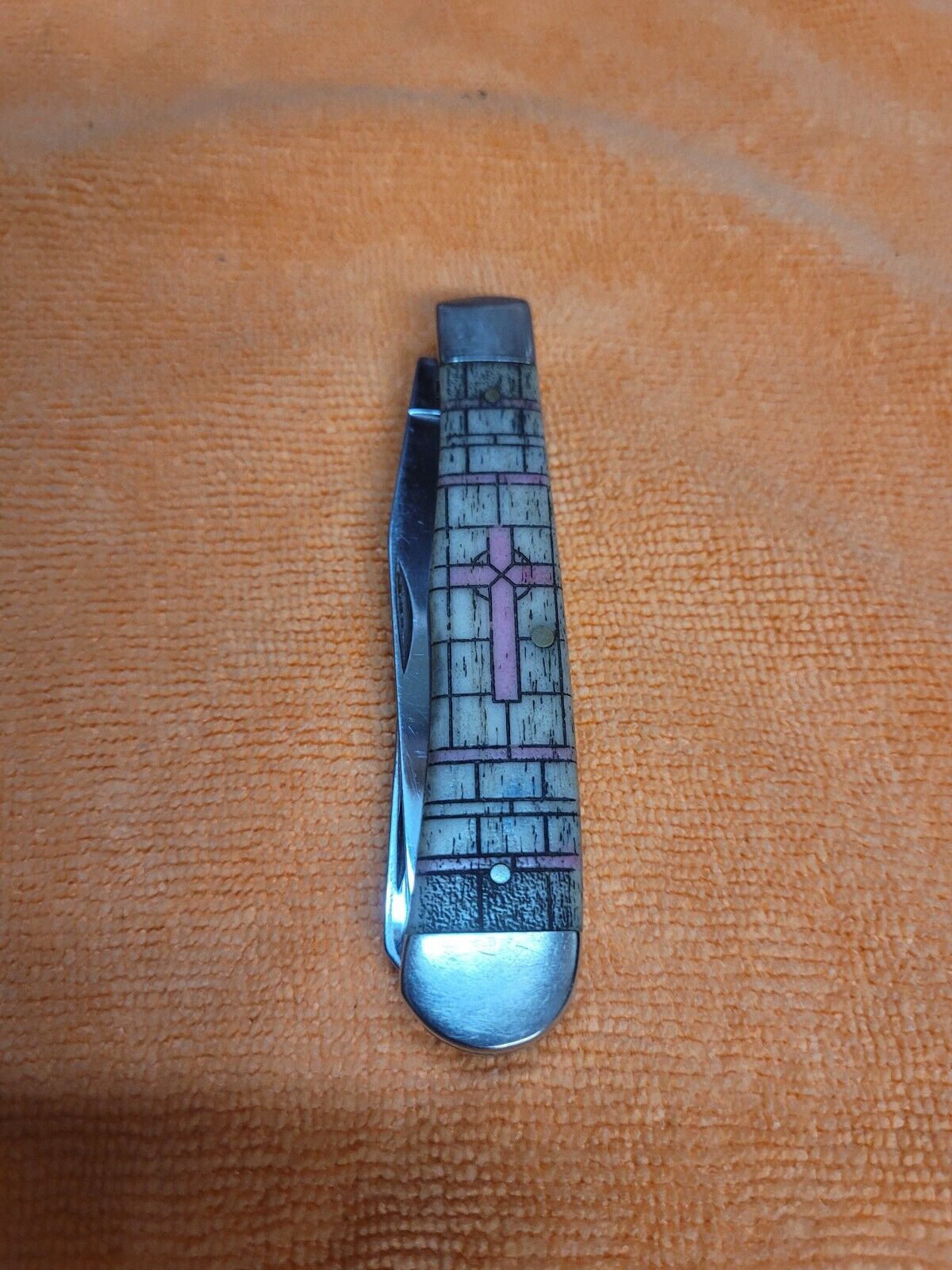 Case Knife 6254 SS Stained Glass With Cross 