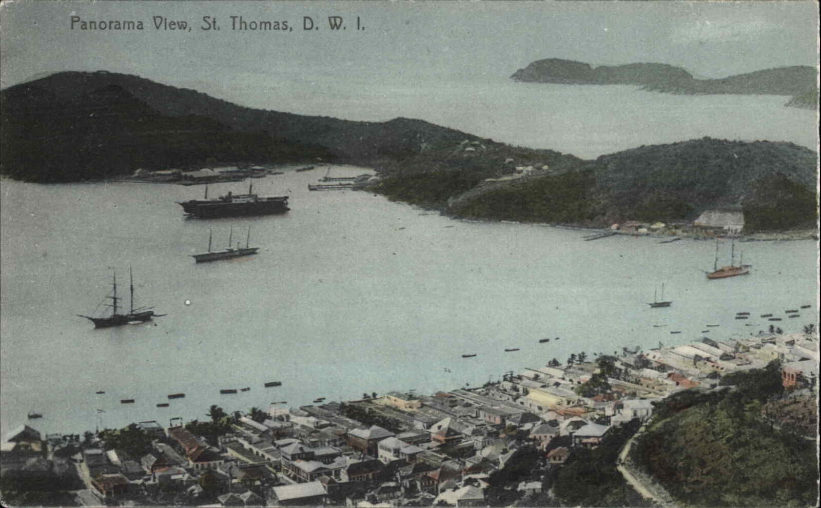 St Thomas DWI Virgin Islands Panoramic View c1910 Vintage Postcard