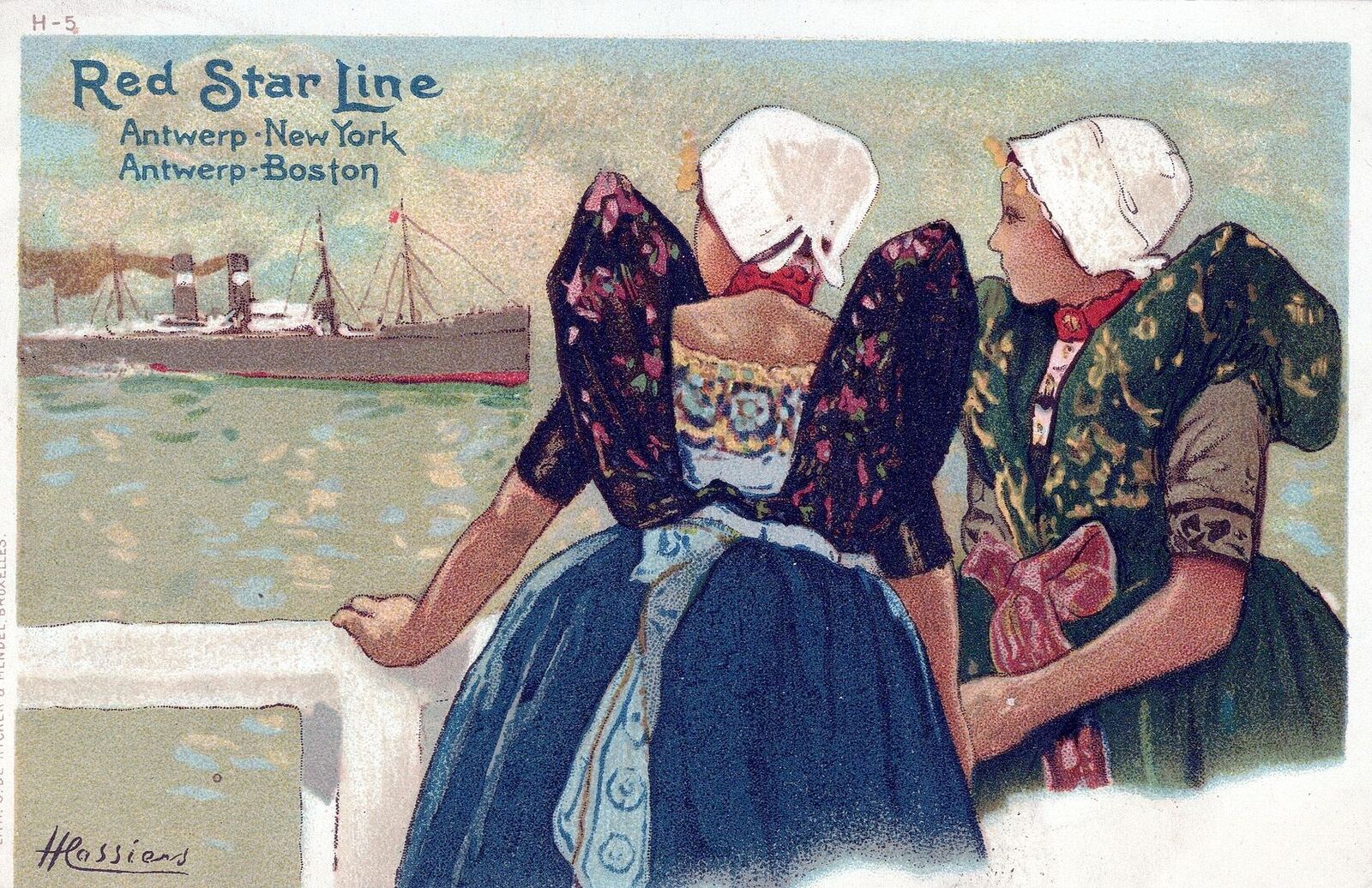 Cassiers Signed Two Girls Red Star Line Antwerp-New York, Antwerp-Boston - udb