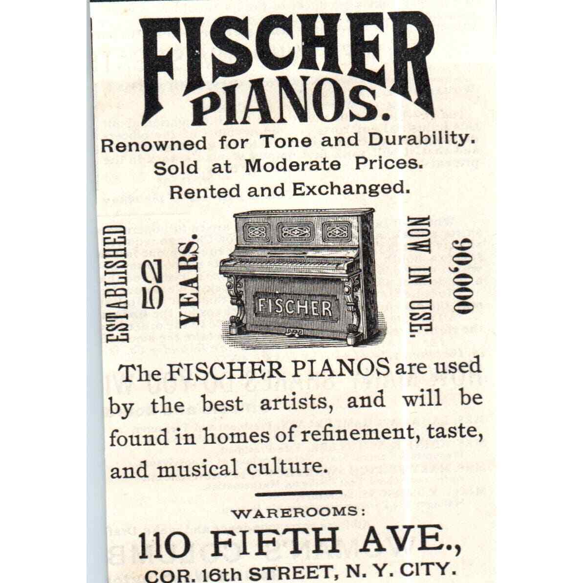 Fischer Pianos New York City c1890 Victorian Ad AE8-CH5