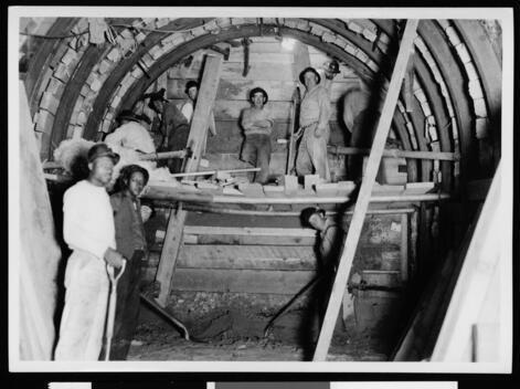 Tunnel construction crew possibly of Sepulveda Tunnel California Old Photo