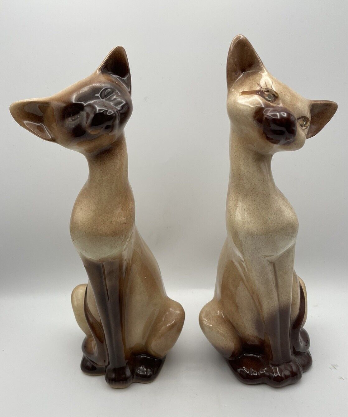Vintage Tall Ceramic Siamese Cat Pair Long Neck Figurine MCM Delilah Philips 70s