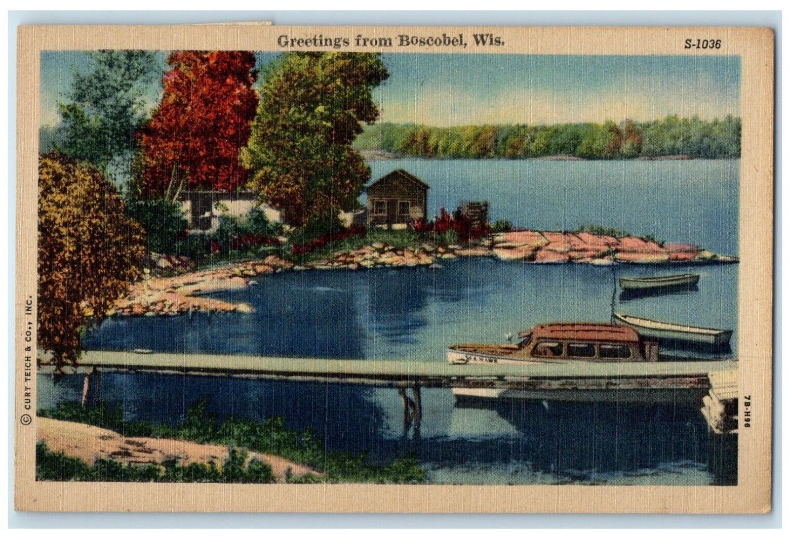 1952 Greetings From Port Dock Yacht Canoe Boscobel Wisconsin WI Vintage Postcard