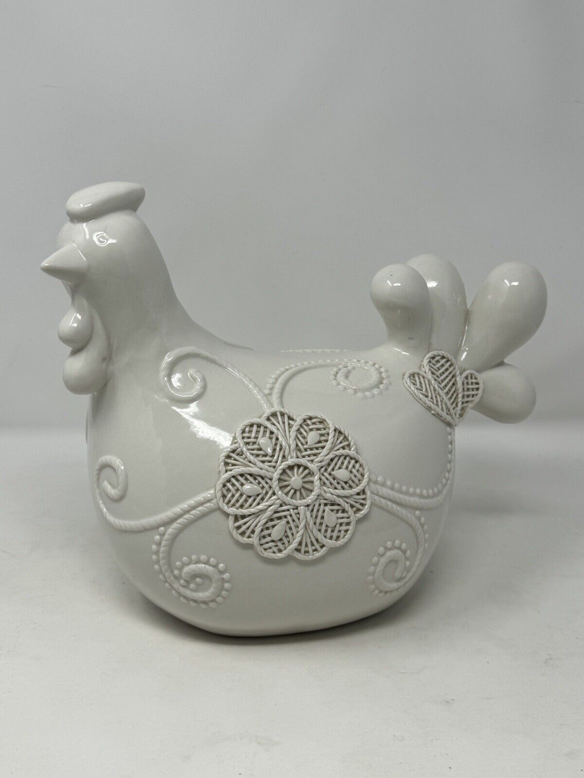 White Designer Porcelain Chicken Flower Figurine Home Decor by Apropos EUC farm