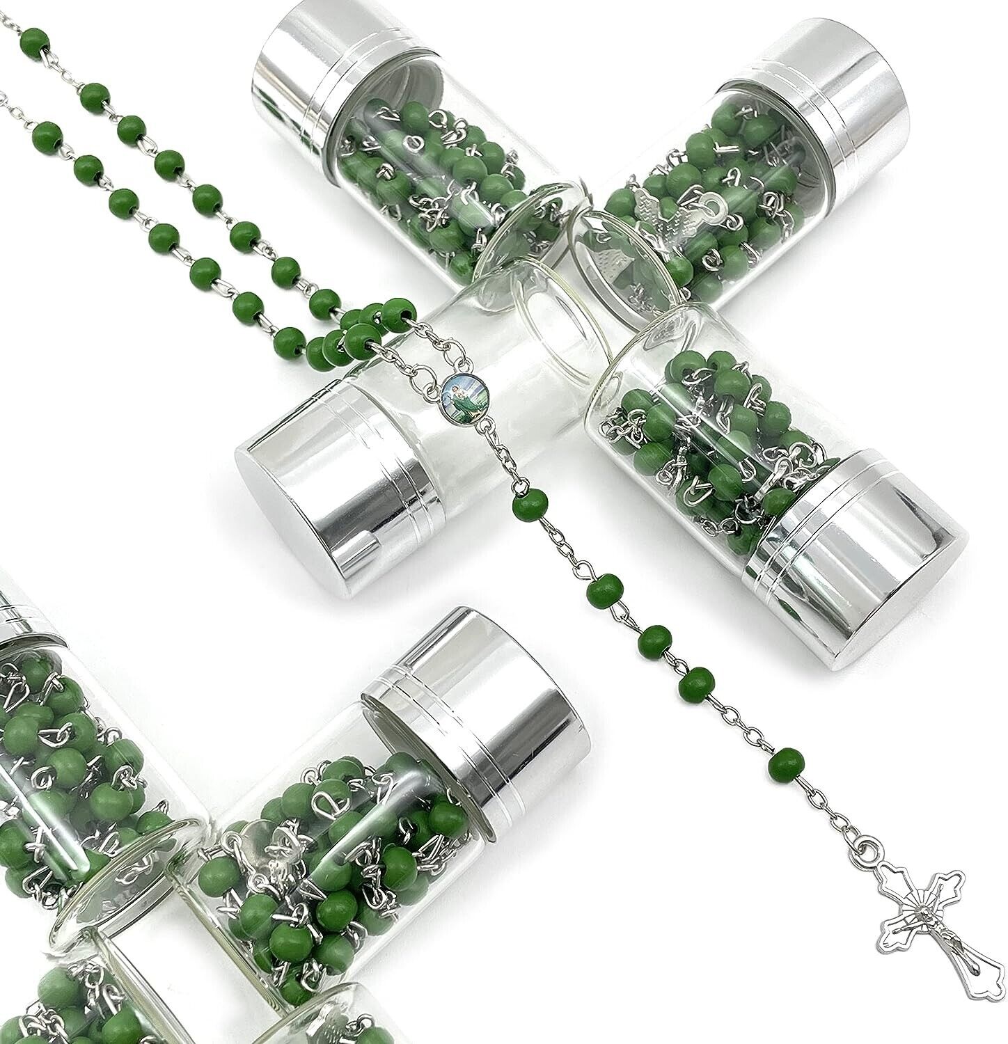 Bulk 12 x  Green St Jude Rosary Glass Beads Rosary Necklace Recuerdos De Bautizo