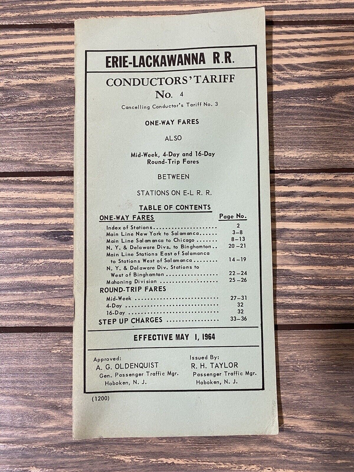 Vintage 1964 Erie Lackawanna RR Conductors Tariff No 4 One Way Fares