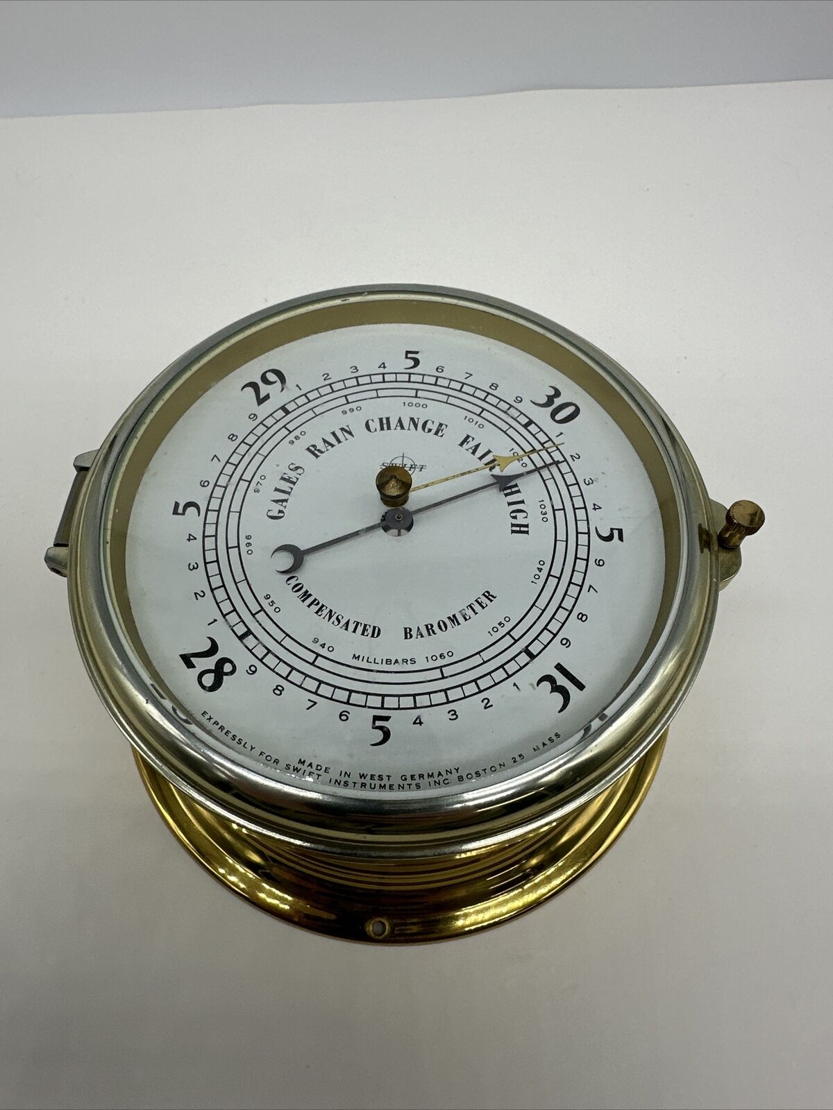 VINTAGE SWIFT INSTRUMENTS BRASS SHIP YACHT COMPENSATED BAROMETER WEST GERMANY