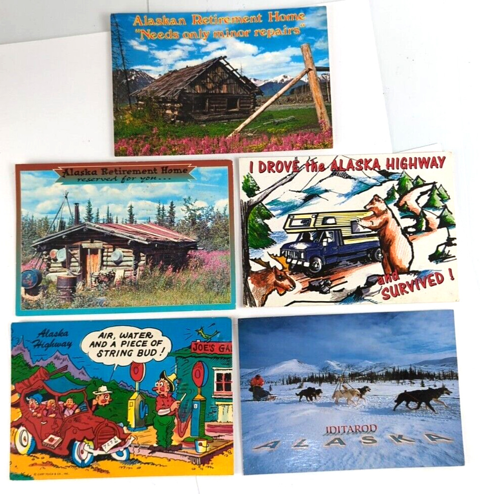 Lot of 5  ANCHORAGE, ALASKA  Old AK Postcards   c1950's-1970's, Iditarod