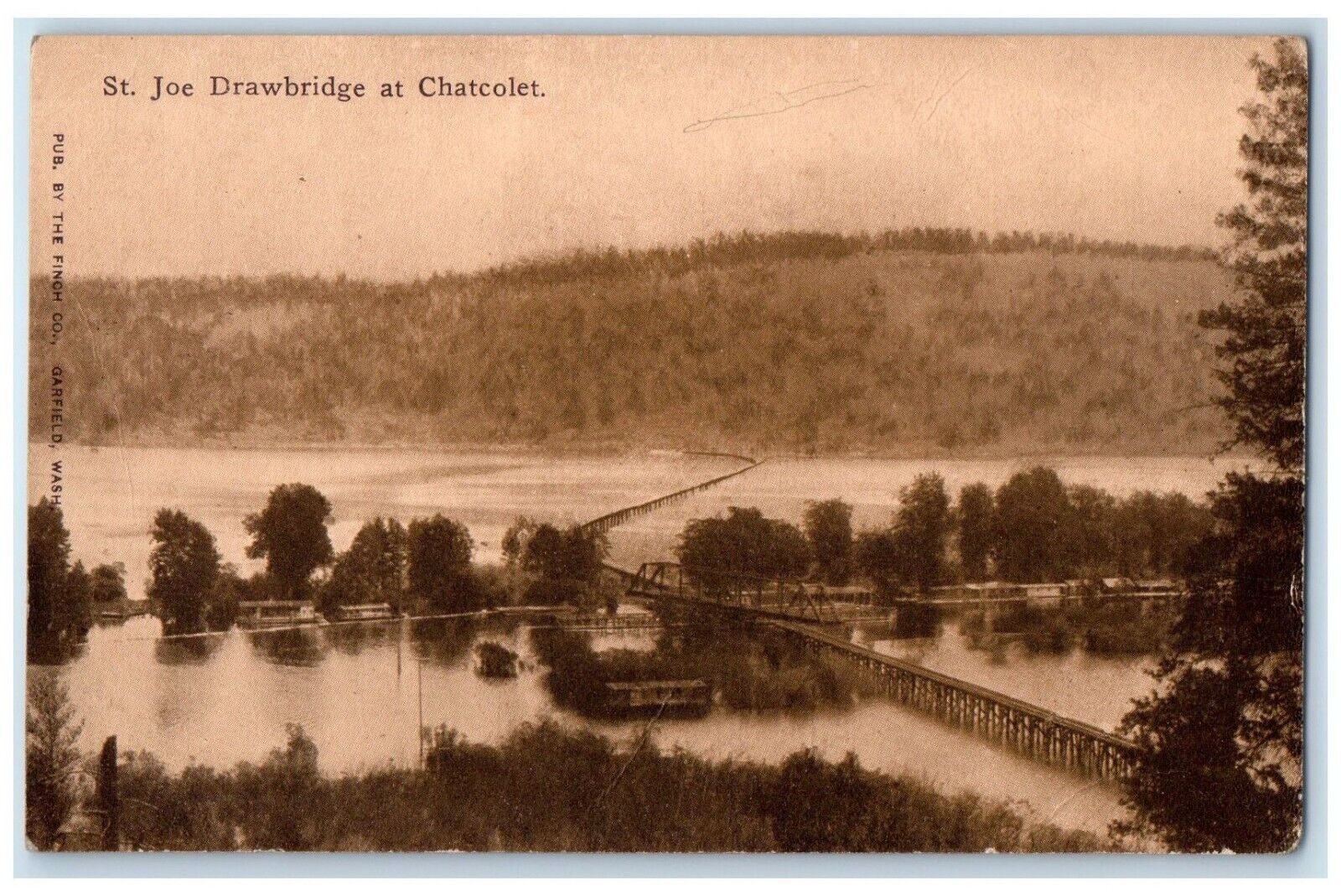c1910 St. Joe Drawbridge Railway River Chatcolet Washington WA Vintage Postcard
