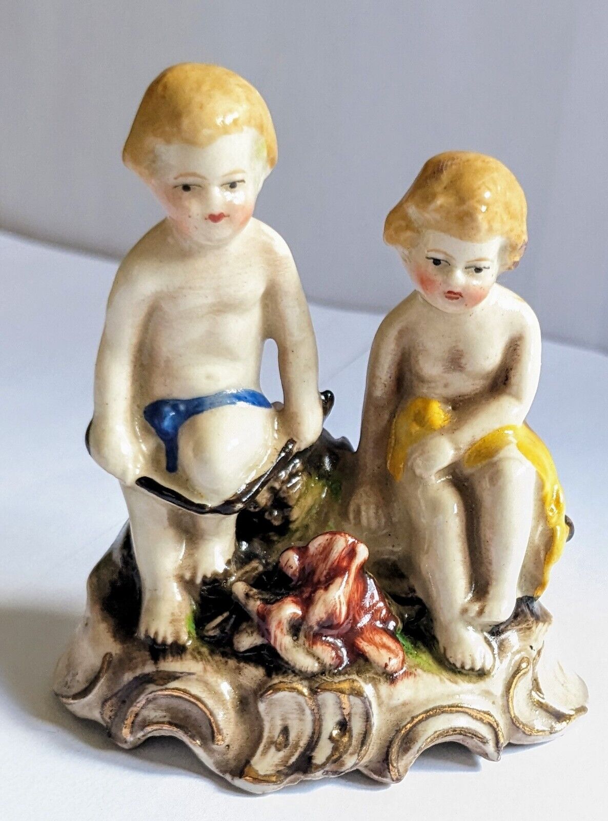 Antique German Bisque Porcelain Boy & Girl Figurine 