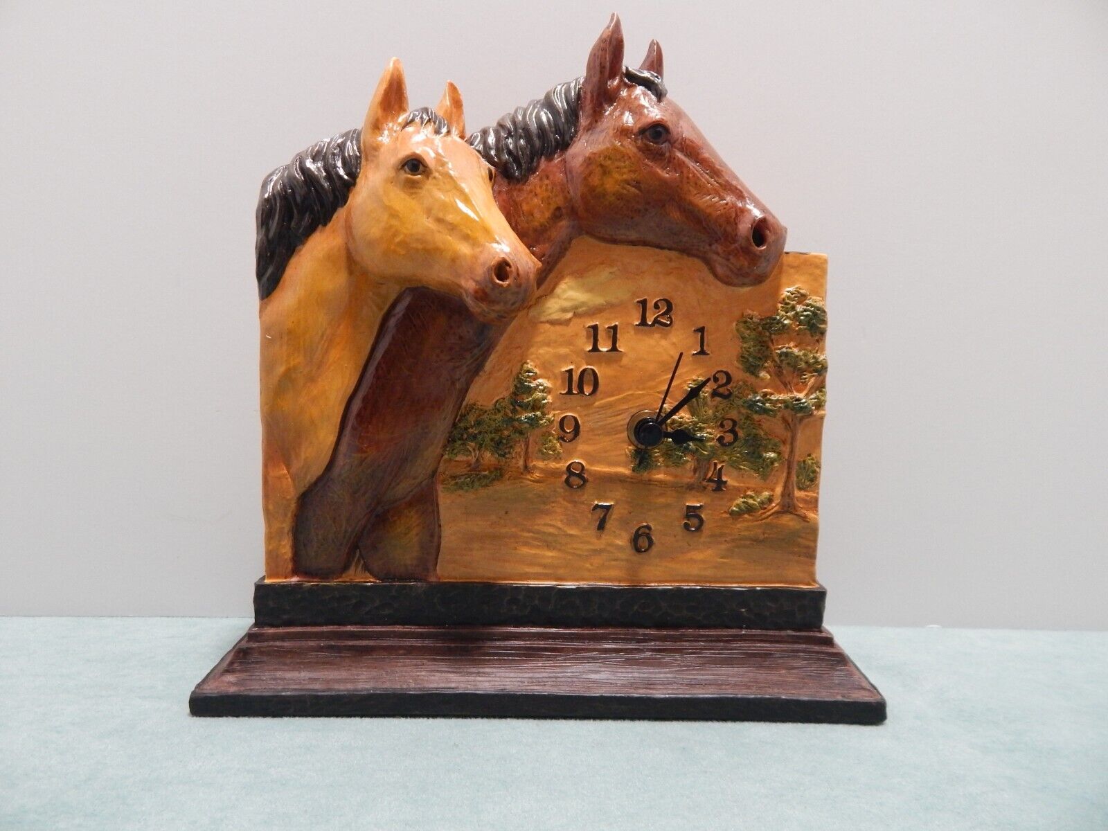 Vintage Horse Themed Accent Clock by Horiage 2002 Figi Graphics Resin New in Box