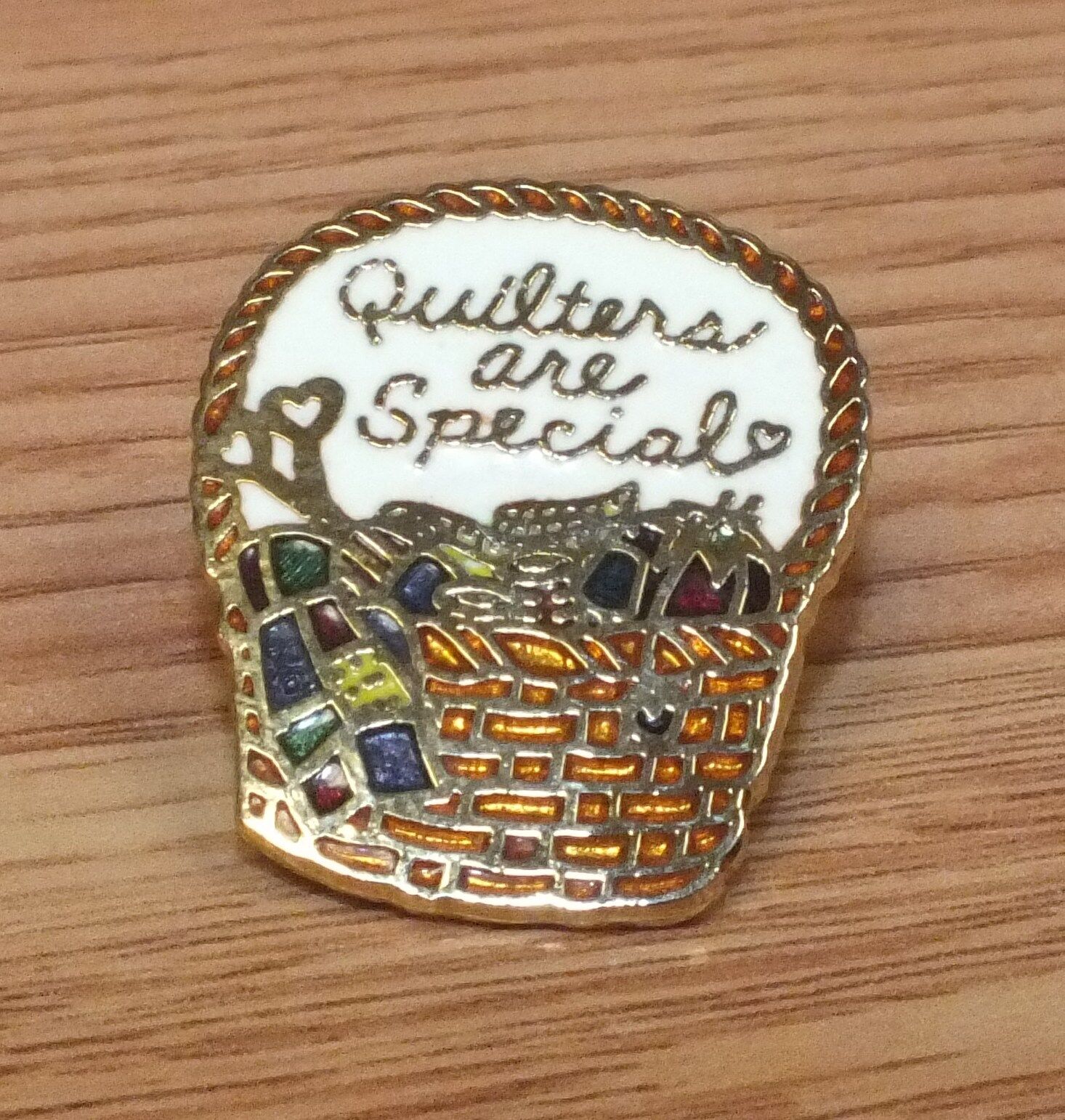 1984 Multi Color Quilters Are Special Sewing Basket Collectible Pin Only *READ*