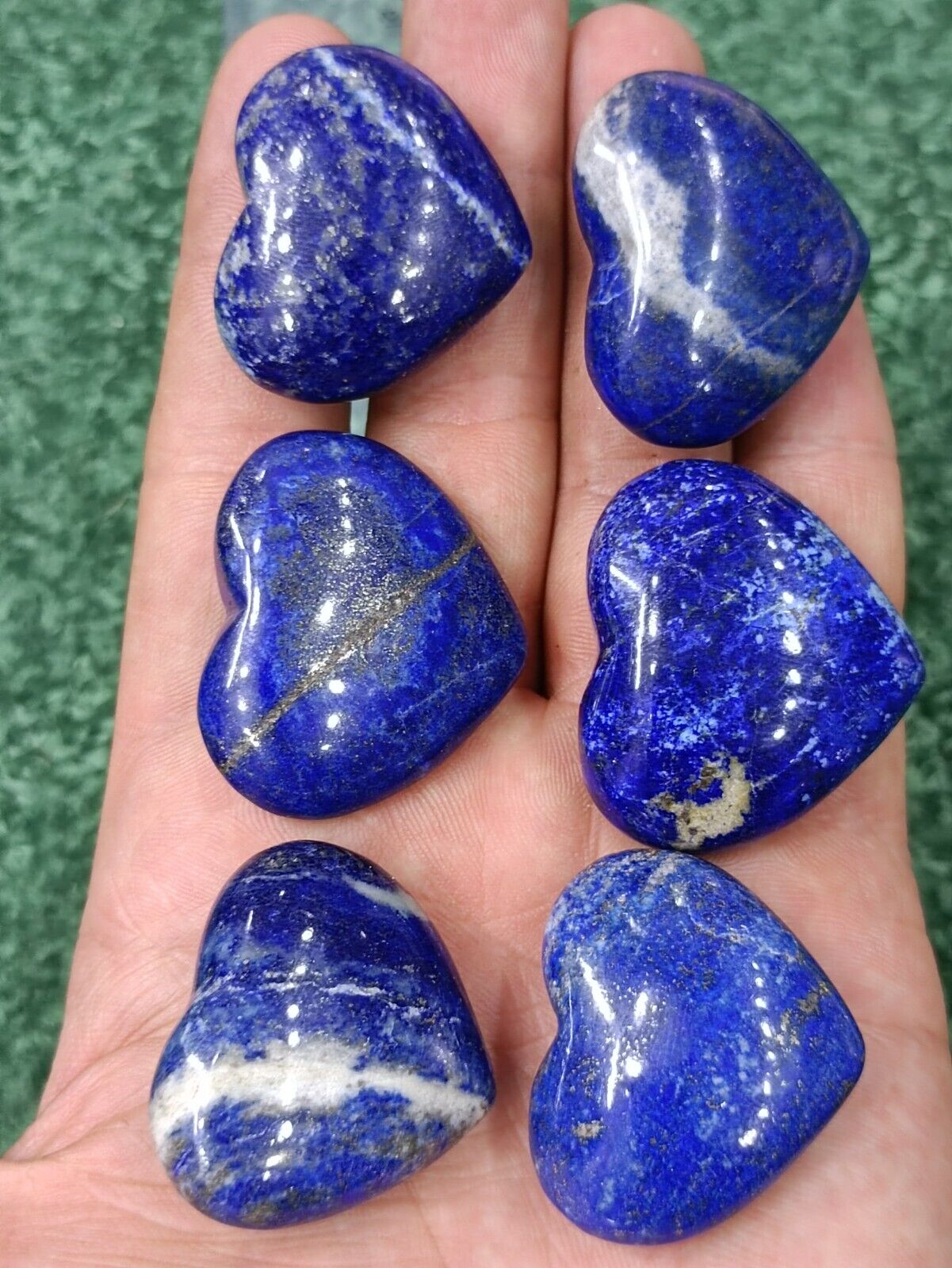 10 Piece Natural Lapis Lazuli Polished Heart stones 