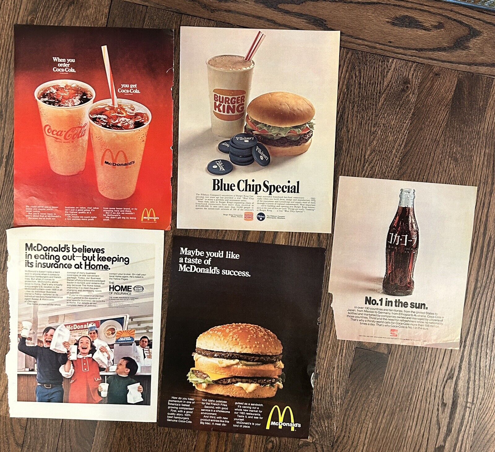 5 Vintage Magazine Ads Early 1970s - featuring McDonalds, Burger King, Coca Cola