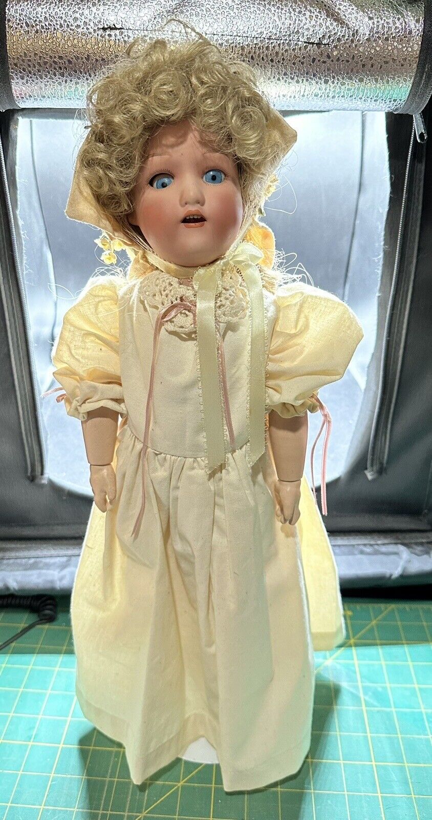 Antique FY Nippon Bisque Doll 403 Antique Clothing Blue Sleep Eyes & Ringlets