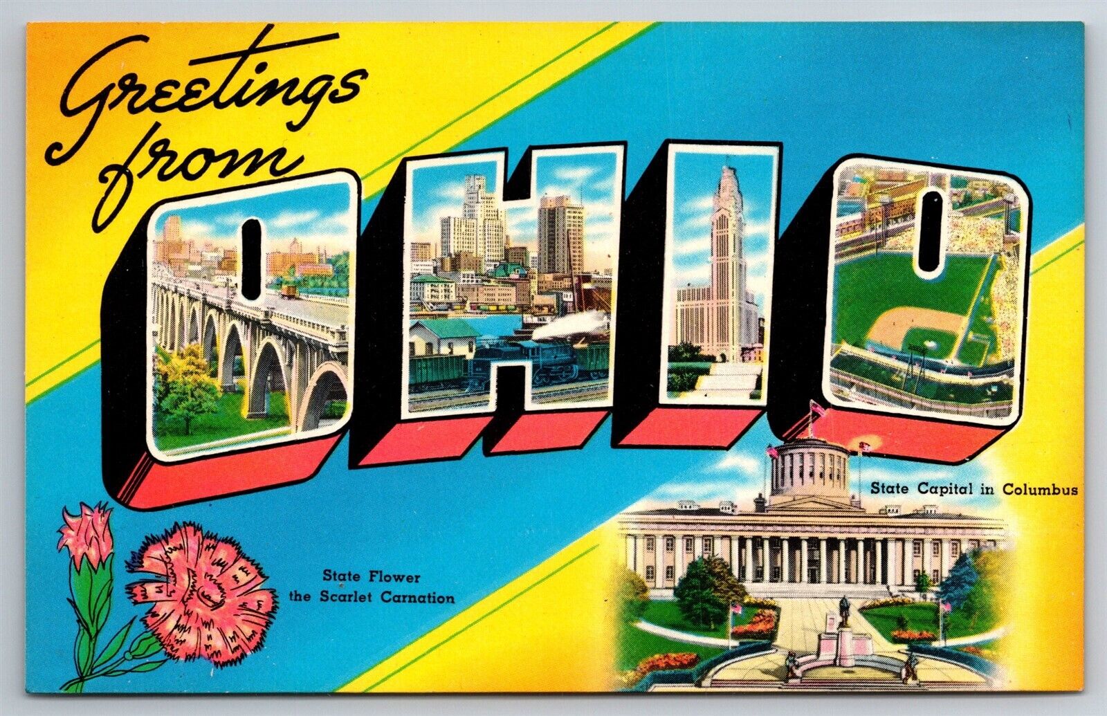 Greetings From Ohio The Buckeye State OH Large Letter Postcard M16