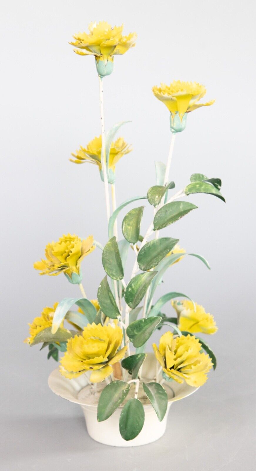 Vintage Italian Tole Yellow Flower Pot Floral Arrangement