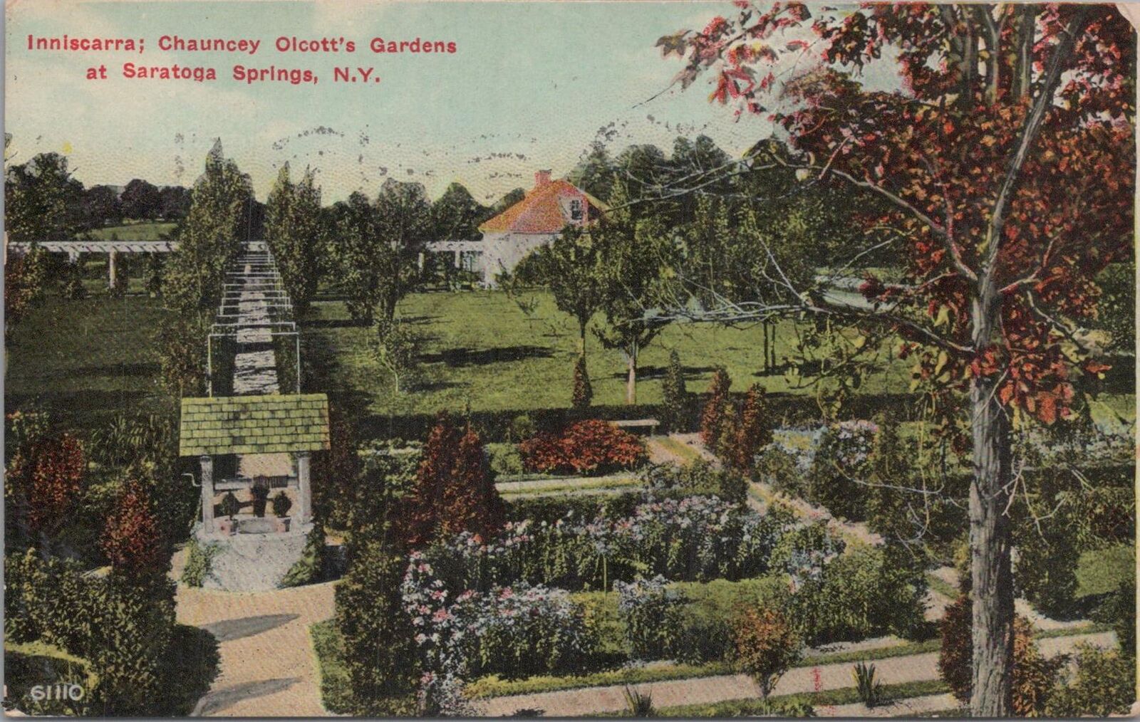 Postcard Inniscarra Chauncey Olcott\'s Gardens Saratoga Springs NY 
