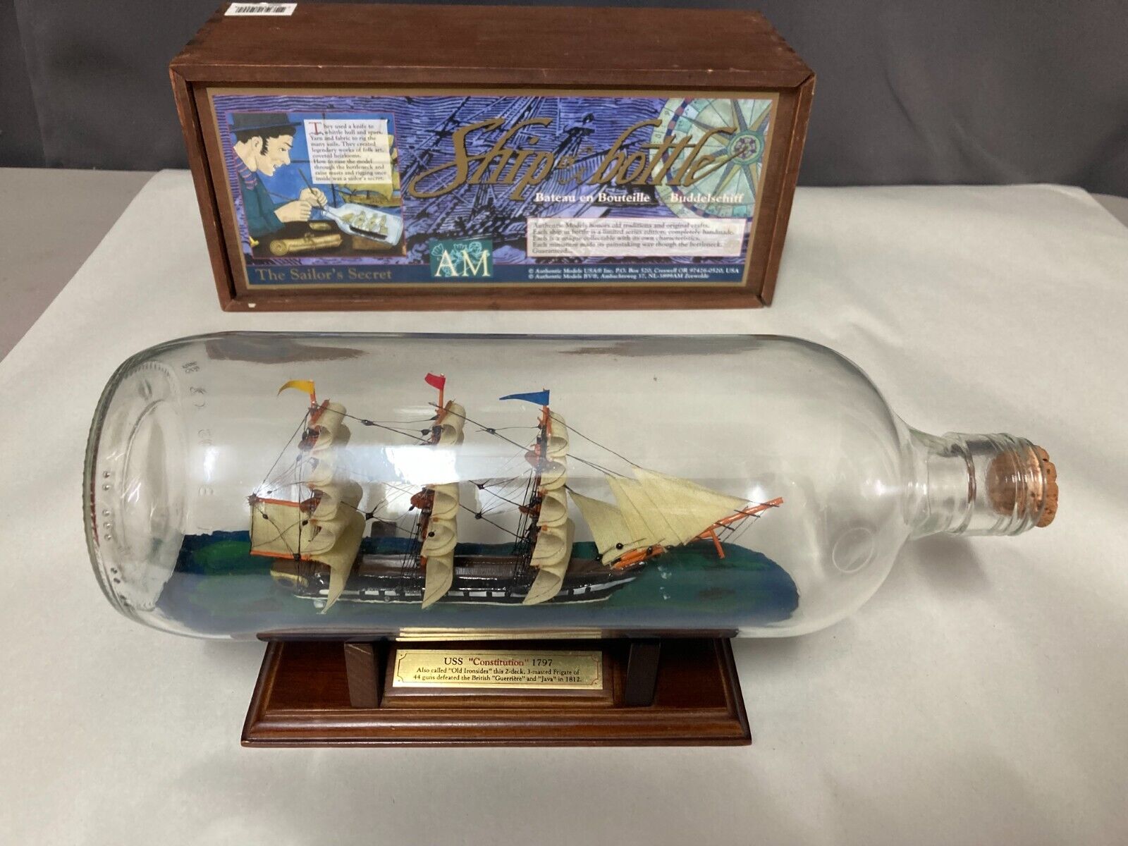 AUTHENTIC MODELS * The Sailors Secret * Ship in a Bottle * USS Constitution 1797