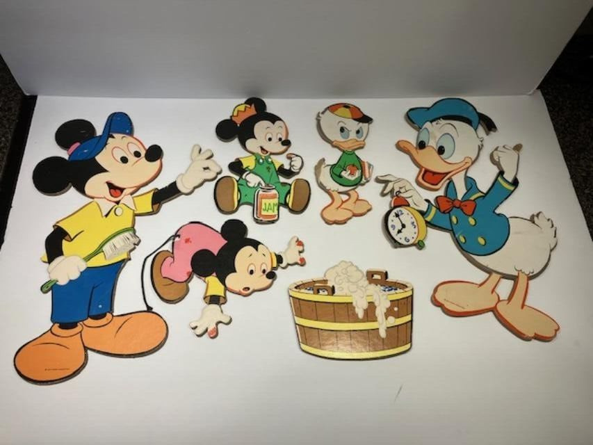 VTG Walt Disney Mickey Mouse Bath Time  & Donald Pressed Cardboard Wall Hangings