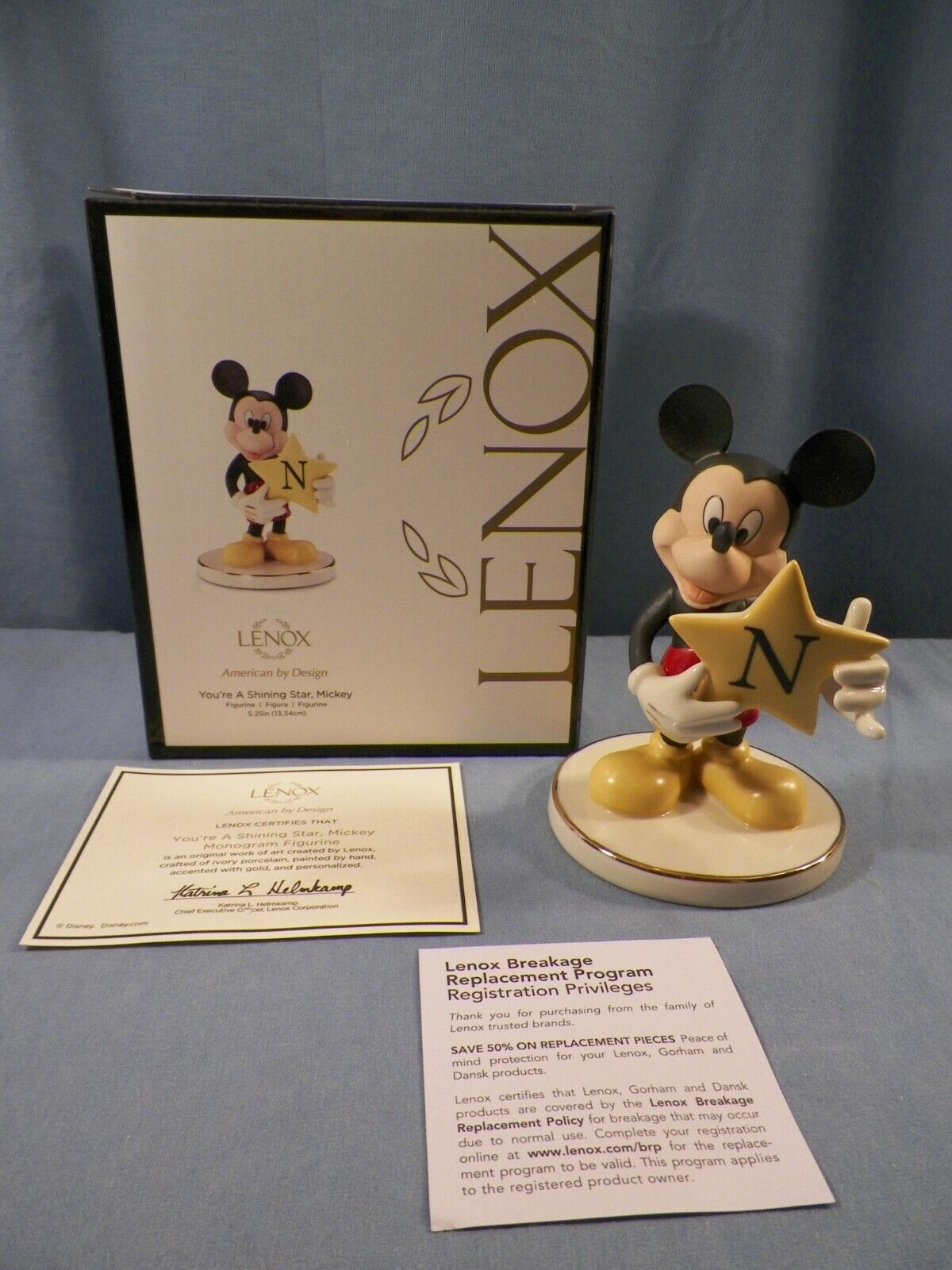 Lenox You\'re A Shining Star Mickey Mouse LETTER N Porcelain Figurine NIB