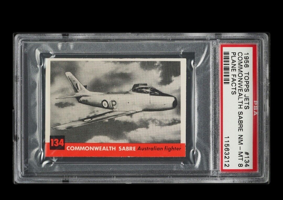 1956 ✈️ Topps Jets Plane Facts Commonwealth Sabre PSA-8