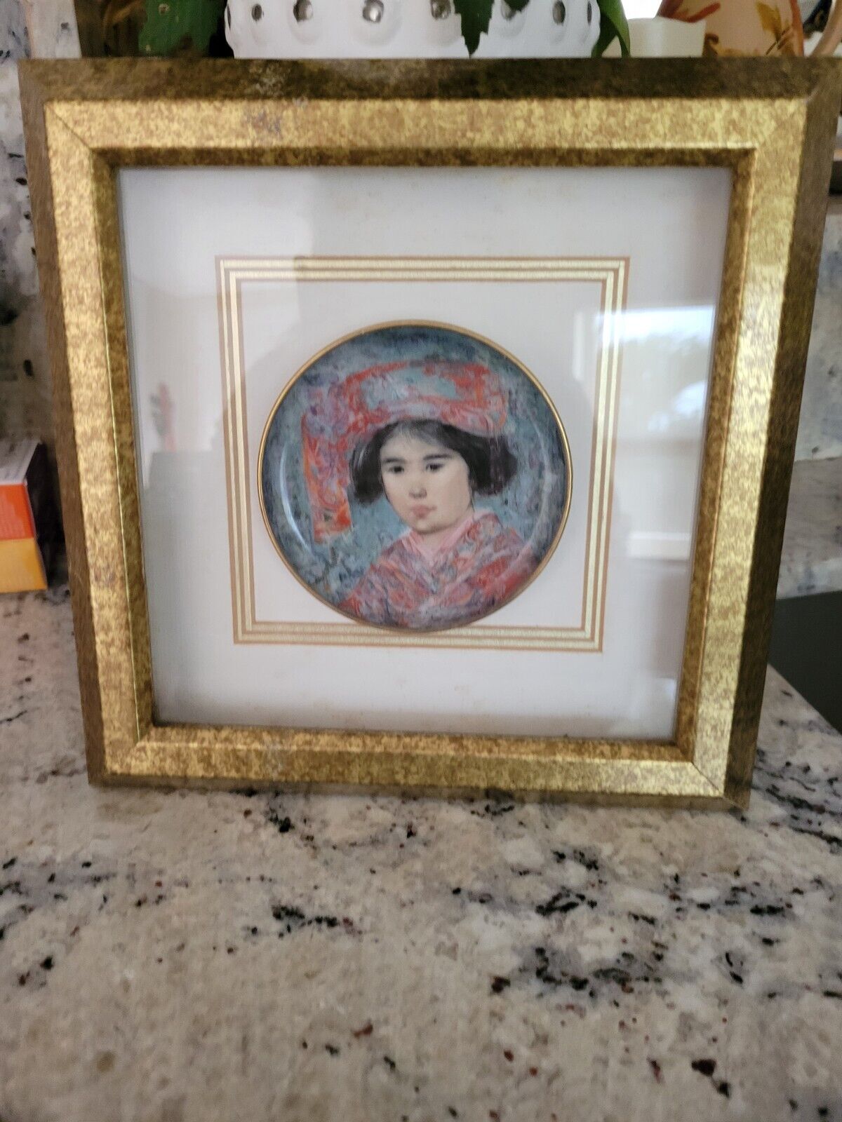 Minature Framed Edna Hibel Plate