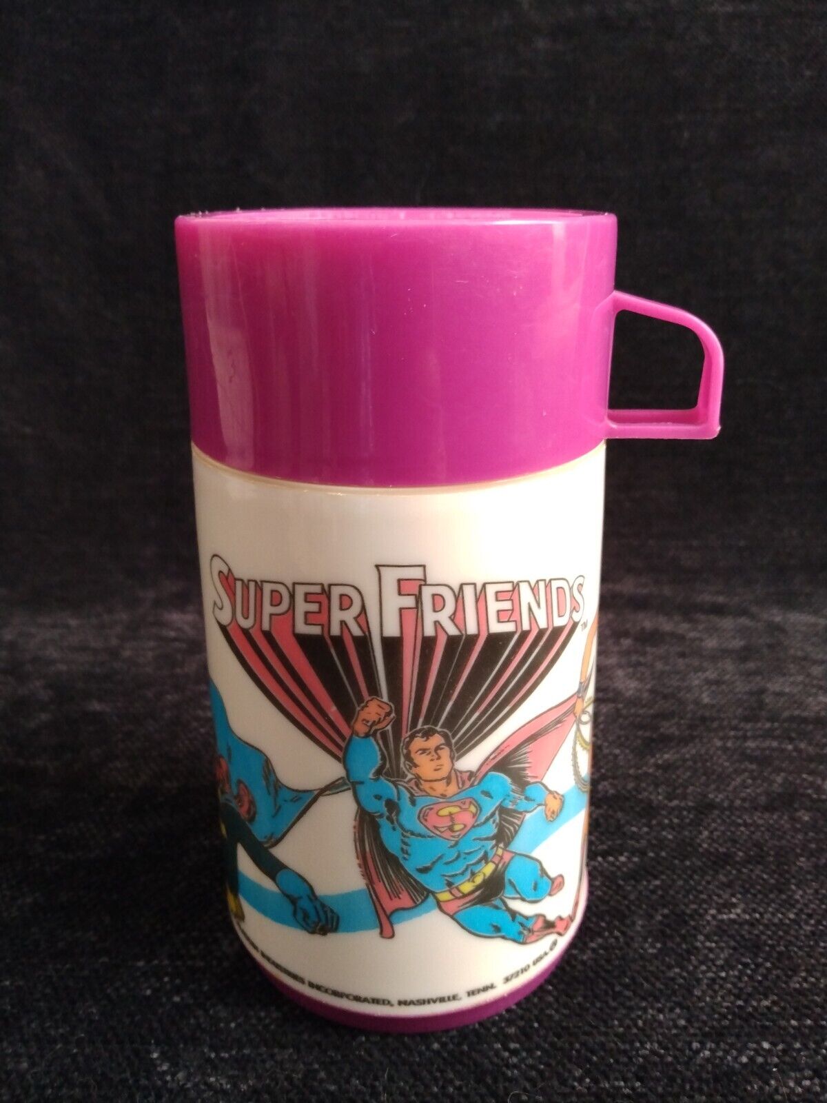 VTG 1976 Aladdin DC Comics Super Friends Lunch Box Thermo Bottle W/ Stopper Cup