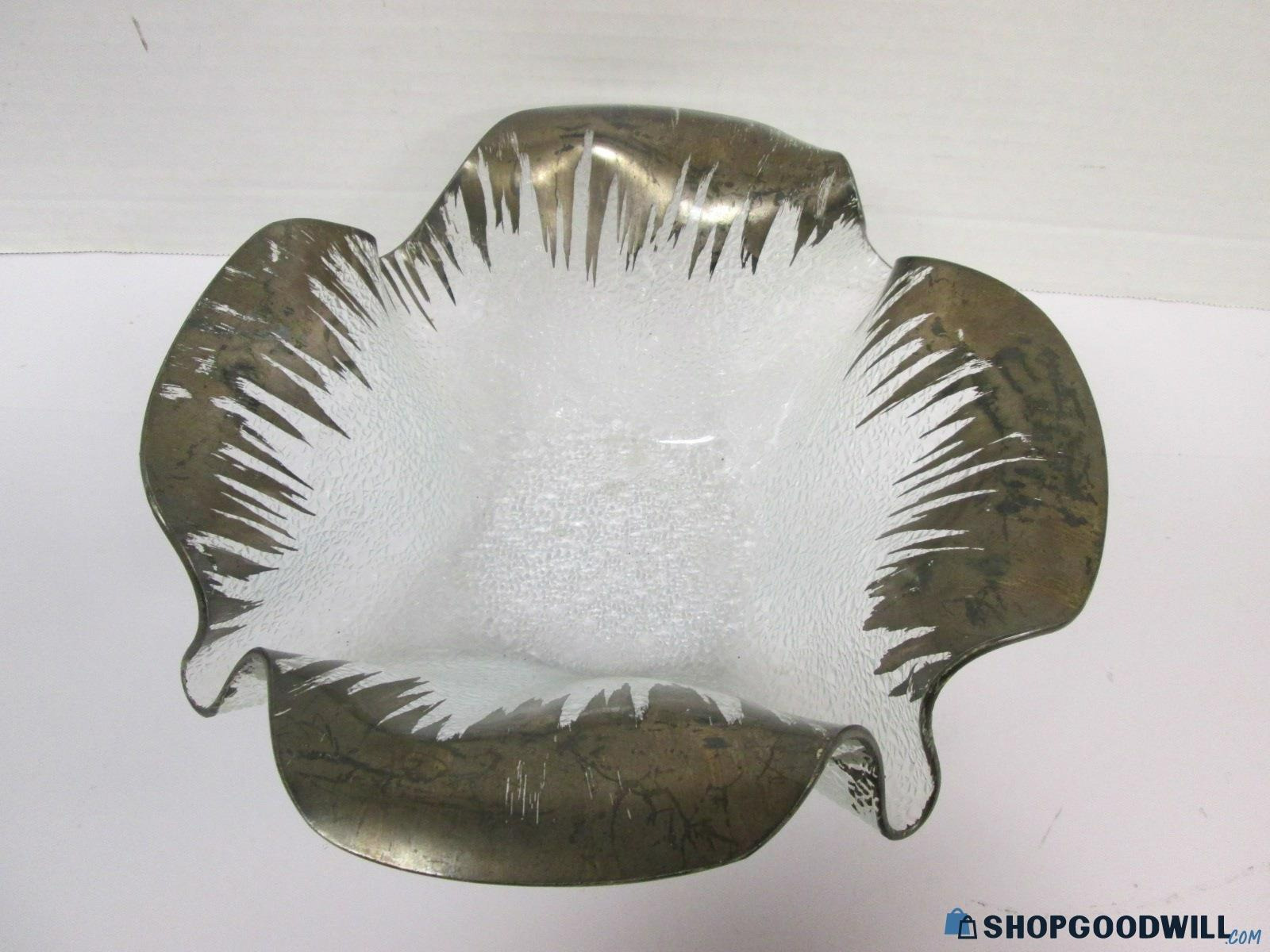 DOROTHY THORPE MCM Handkerchief Bowl Bead Glass Vintage Atomic Modern Silver