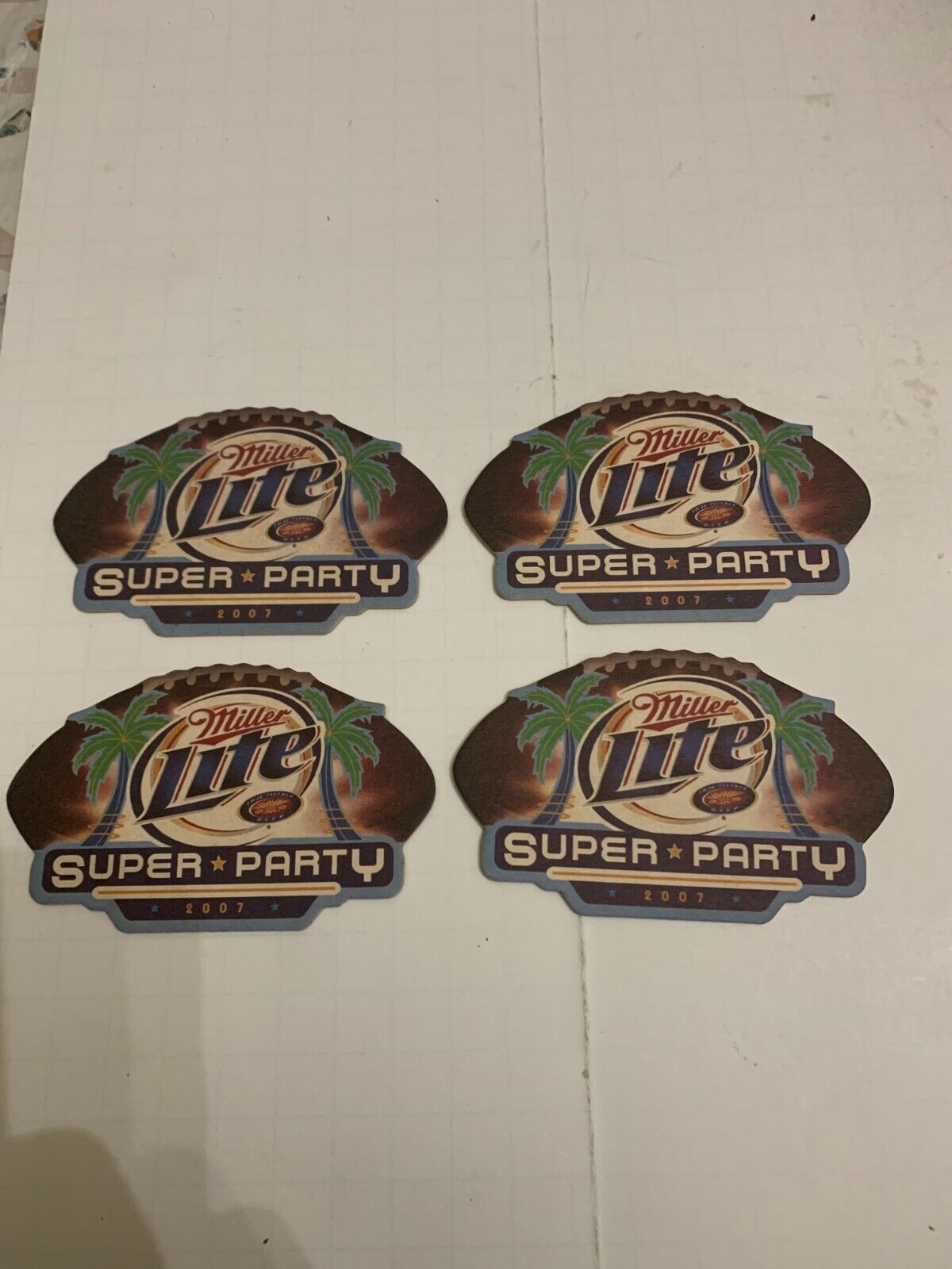 2007 Miller Lite Beer Coaster Lot of 4 Super Bowl Party