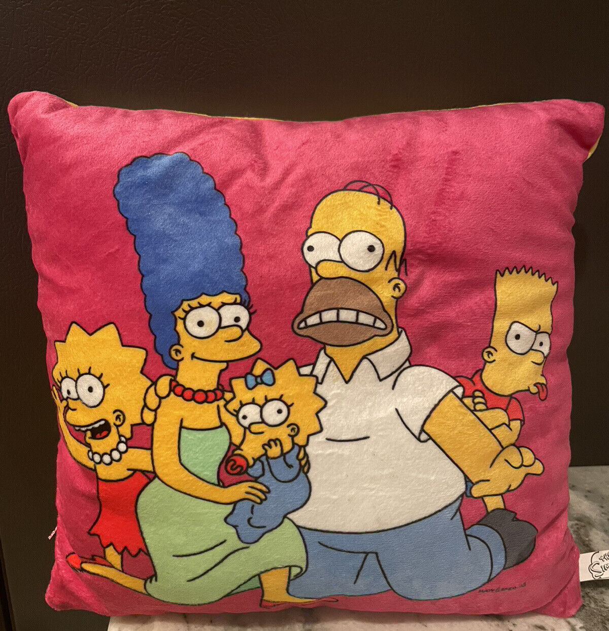 Simpsons Plush pink pillow 11” Square Bart Lisa Homer Family