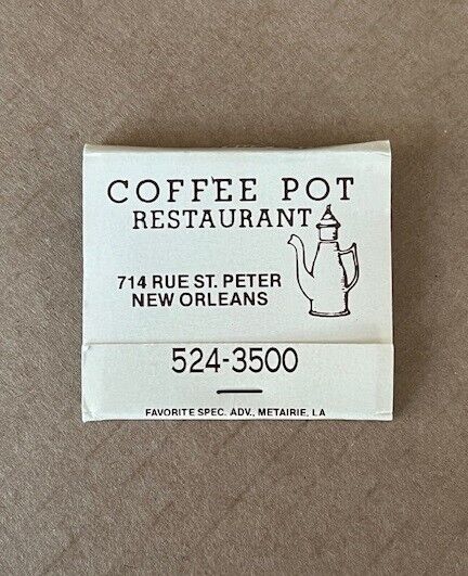 Coffee Pot Restaurant Matchbook New Orleans LA Creole Food French Quarter Cafe