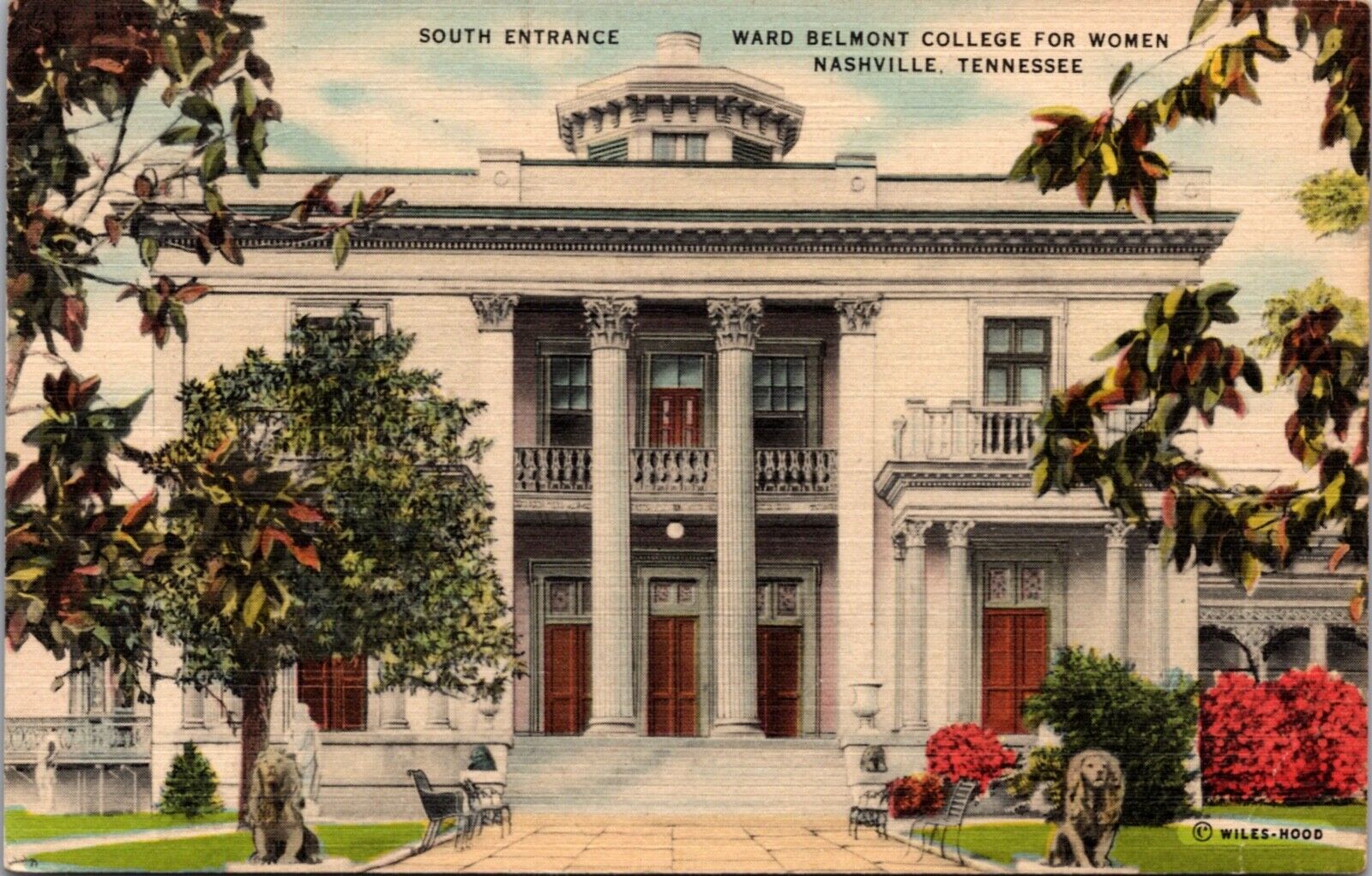 Linen Postcard South Entrance Ward Belmont College For Women Nashville Tennessee