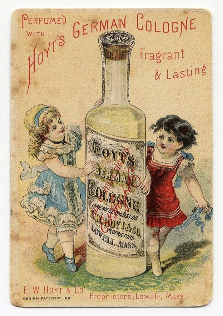 Webster MA HOYT\'S German Cologne Big Bottle Children VICTORIAN Trade Card 1880\'s