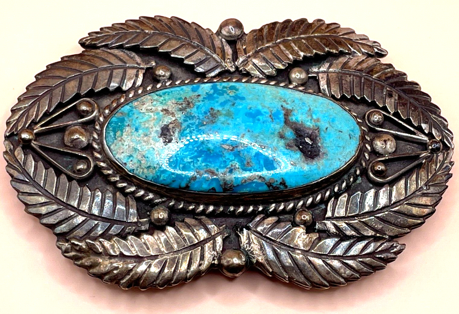 Large Old Pawn Native American Turquoise Pendant Brooch Sterling 54.5G