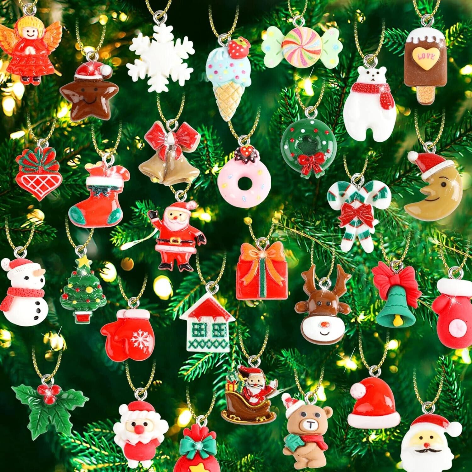 42 pcs Mini Christmas Ornaments, Miniature Resin Christmas Tree Ornaments for