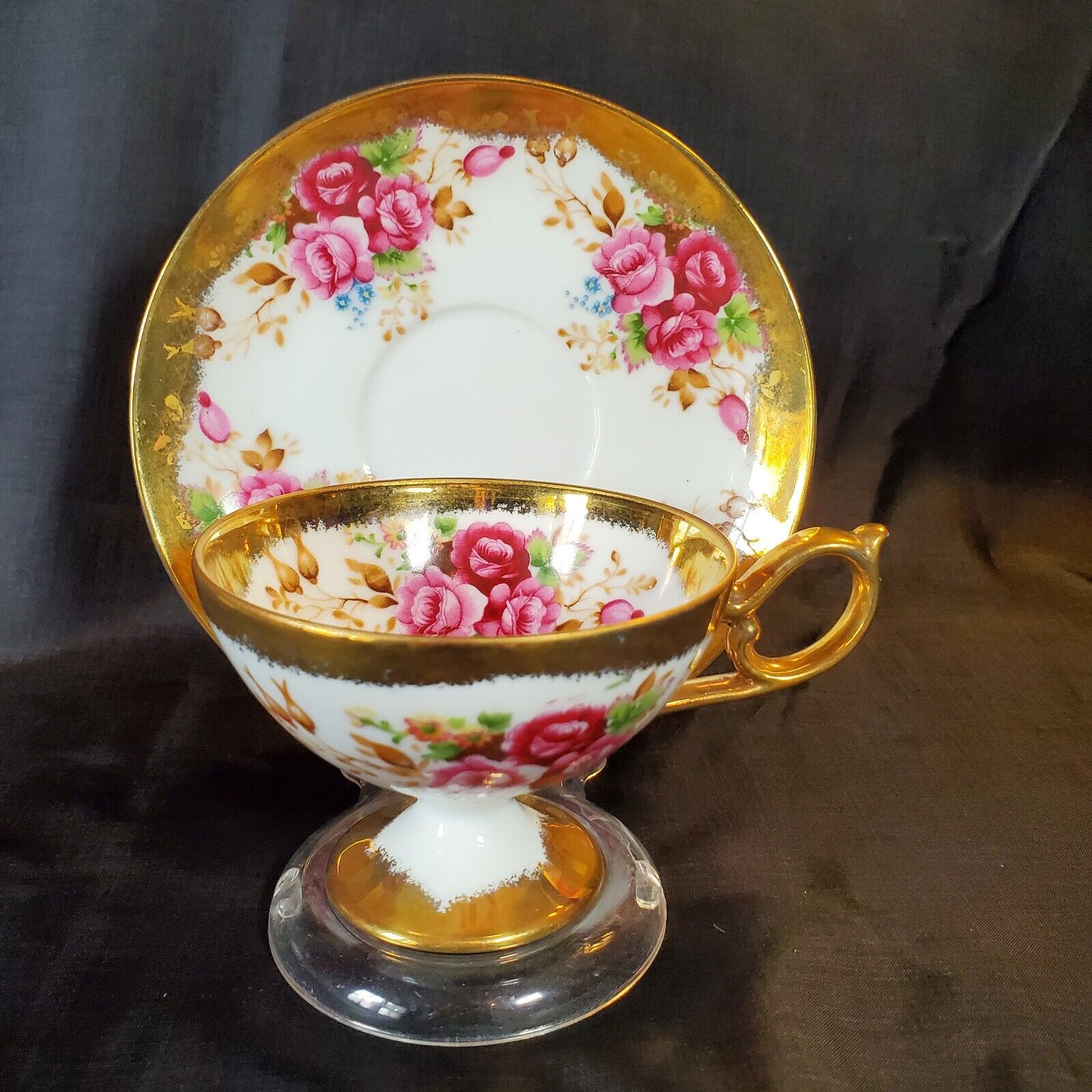 Vintage Nikoniko China Tea Cup Rose and Gold Embellished