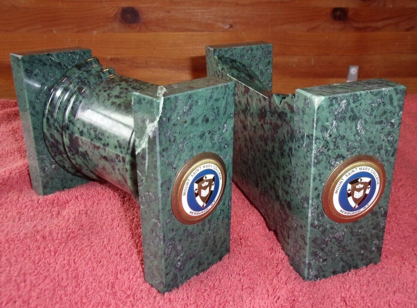 XL Marble Stone Bookends Mount Saint Mary College Newburgh NY Vintage Column