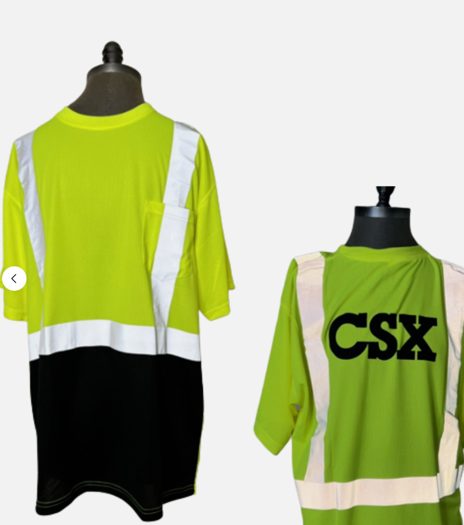 CSX Neon Hi-Res Safety  Neon Yellow Rail Train Tee shirt Men\'s Large