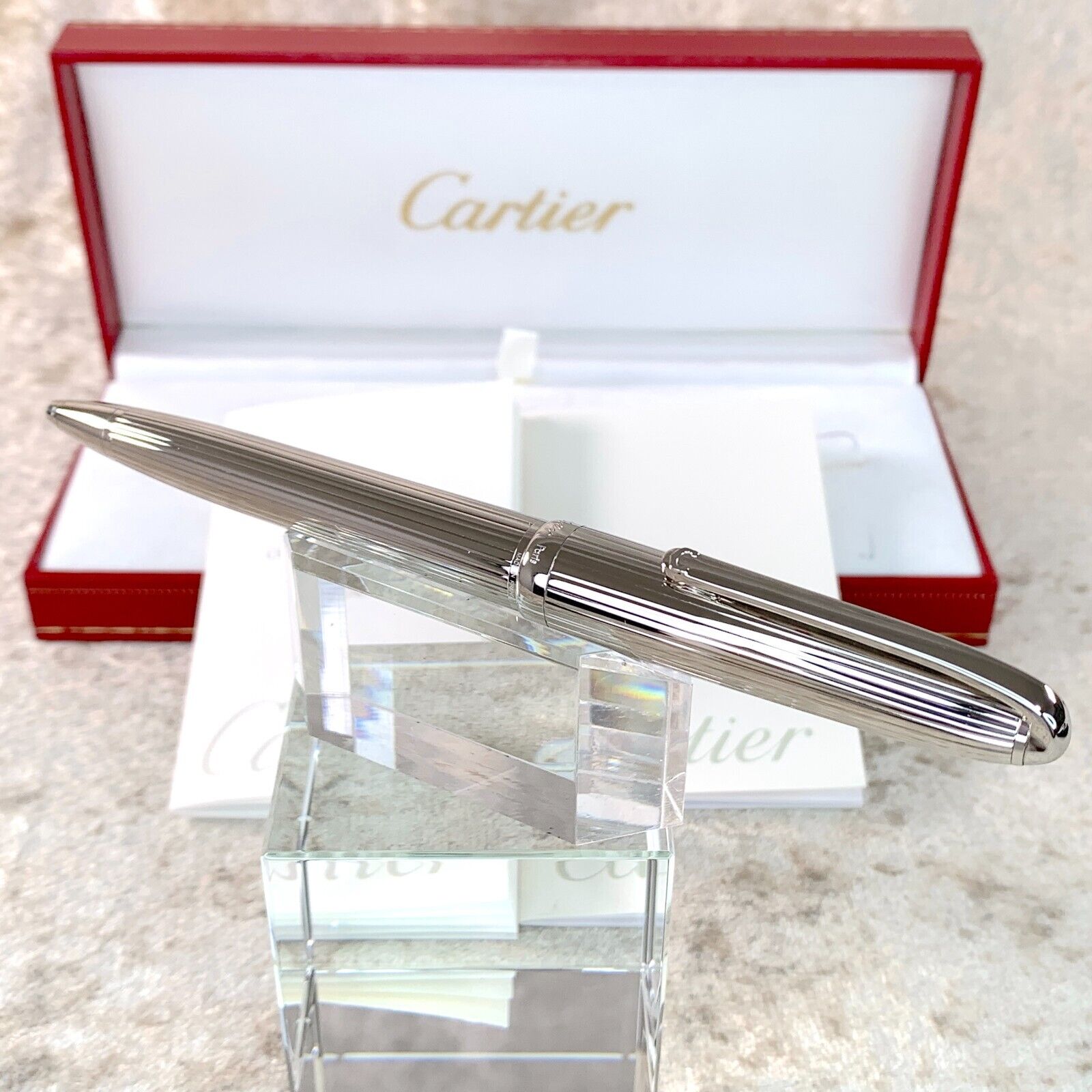 Cartier Ballpoint Pen Louis Platinum Finished Godron with Case & Papers