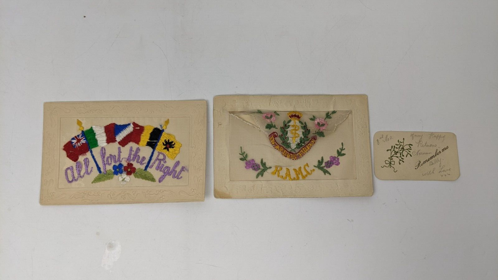 Vintage Antique WWI Silk Embroidered Post Card Lot RAMC Allies Flag