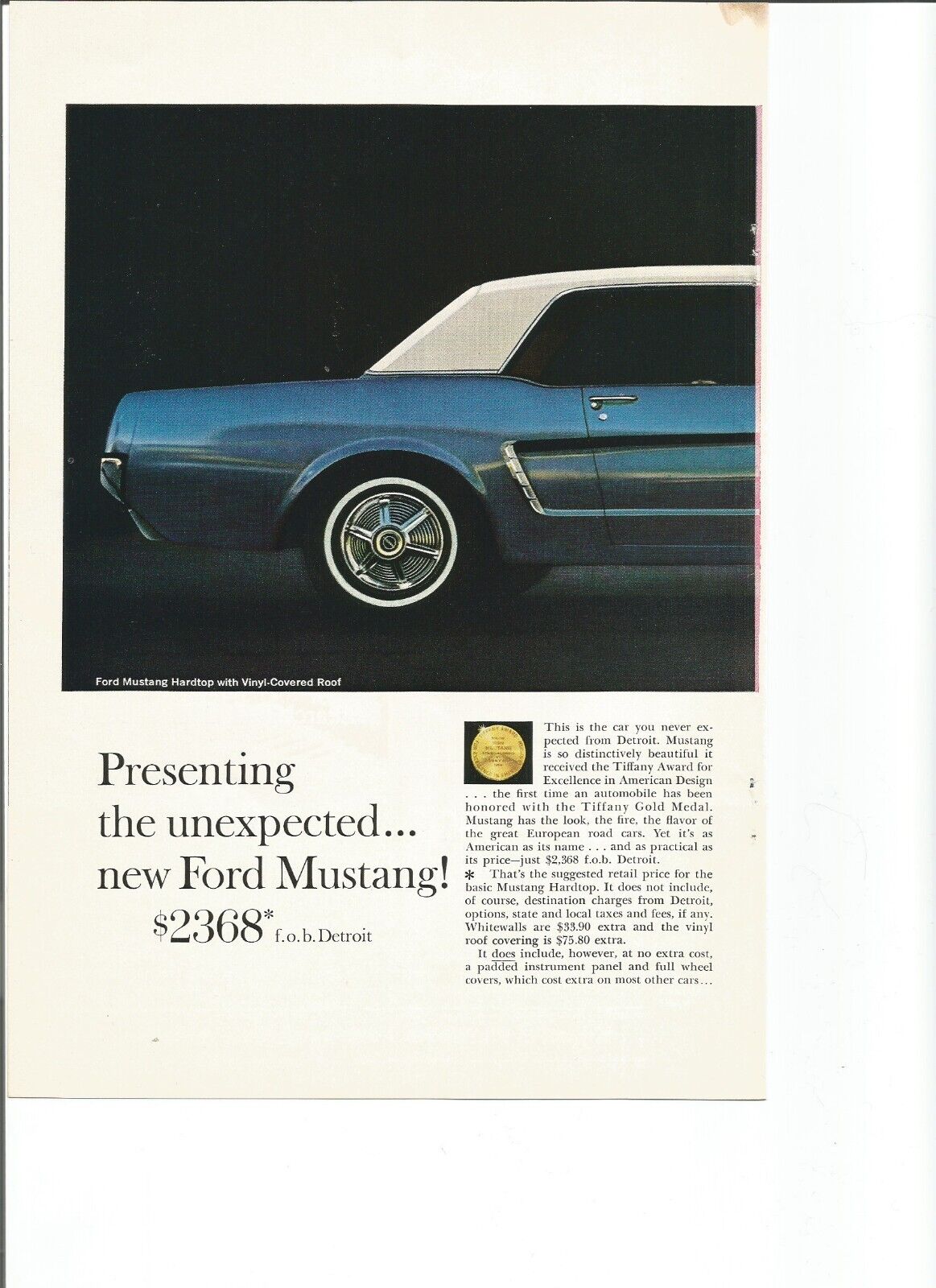 Original 1964 Ford Mustang  vintage print ad:  \