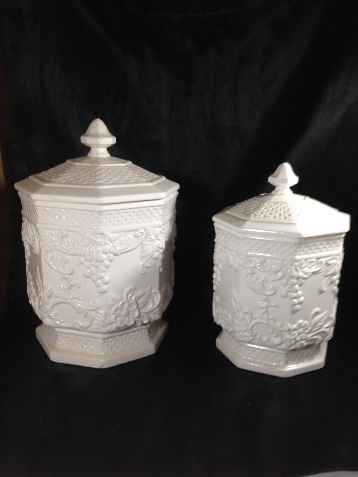 Pair of Lefton Embossed Grape Canisters