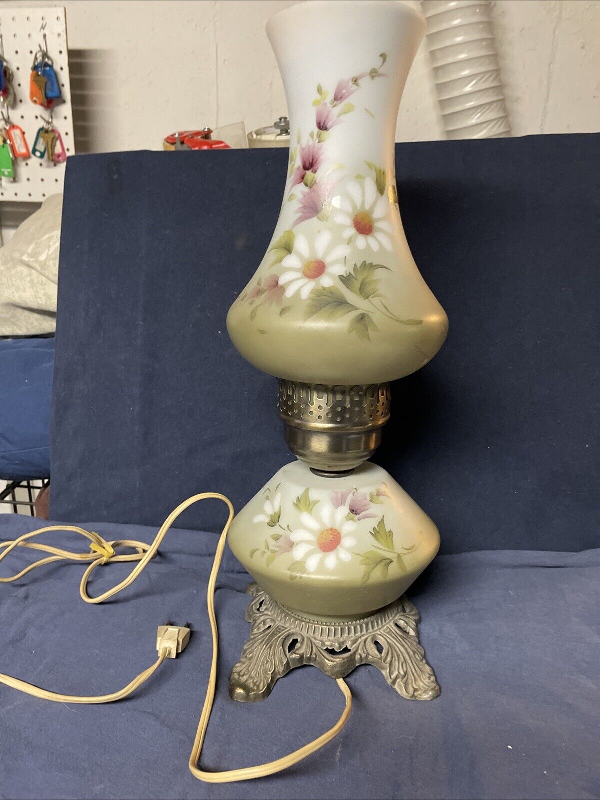 Vintage Gone With The Wind Parlor Lamp Small Dainty Petite Green Floral,LOOK