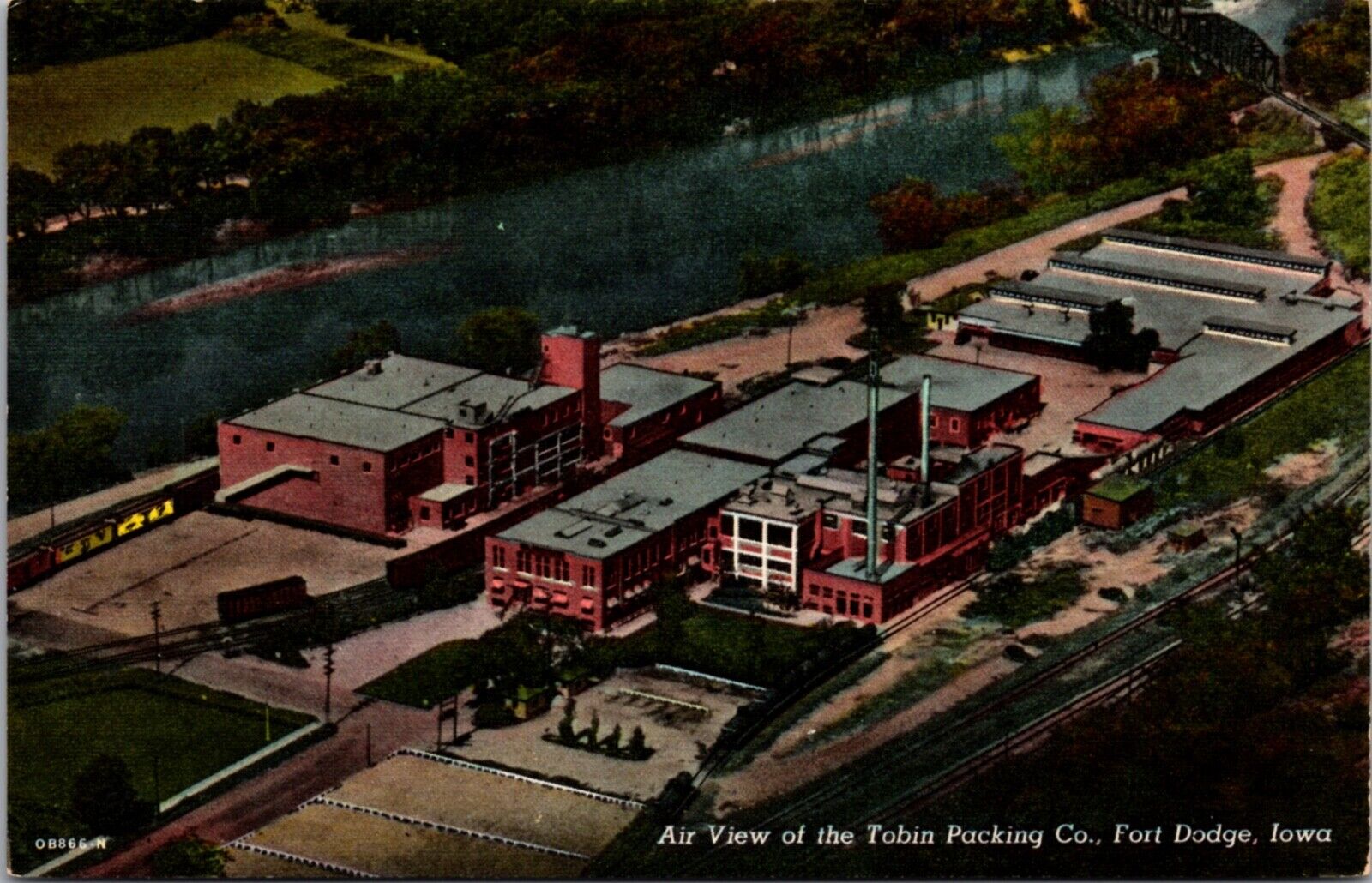 Linen Postcard Air View of the Tobin Packing Co in Fort Dodge, Iowa