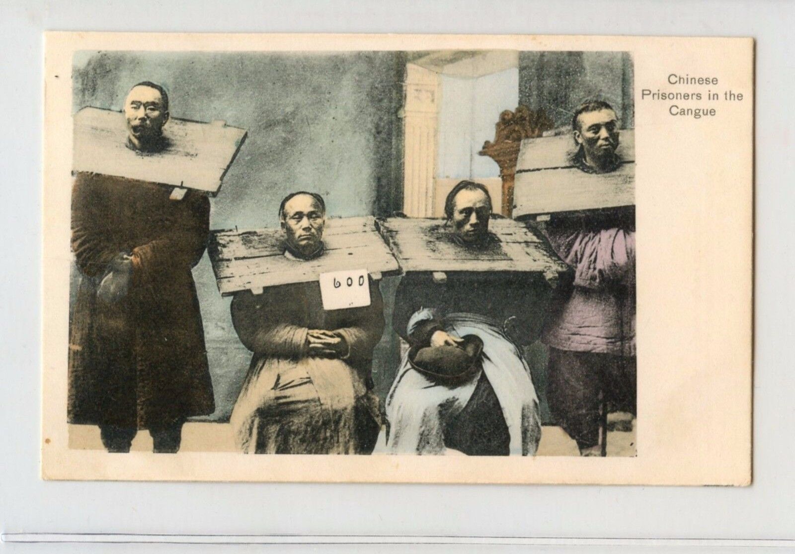 Vintage Chinese PRISONERS in the Cangue  Post Card SCARCE