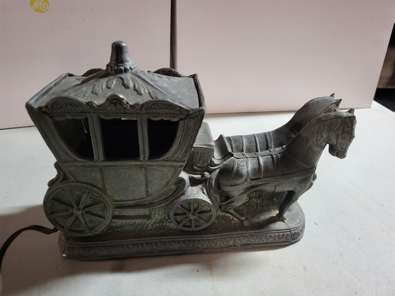 Rare Vintage cast Roman Carriage and Horses lamp