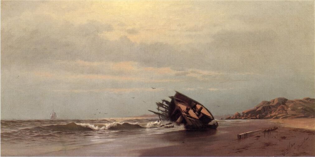 Oil painting Shipwreck-on-a-Sandy-Beach-Francis-A-Silva-oil-painting landscape