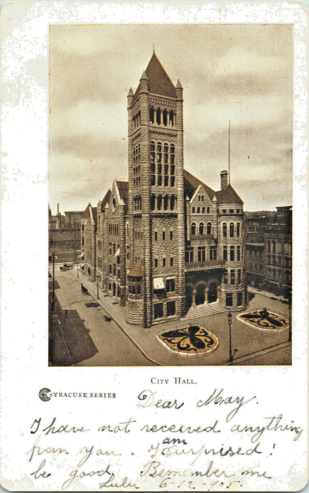 1905 CITY HALL VINTAGE REAL PHOTO POSTCARD, ITHACA, NEW YORK MARY BOOK